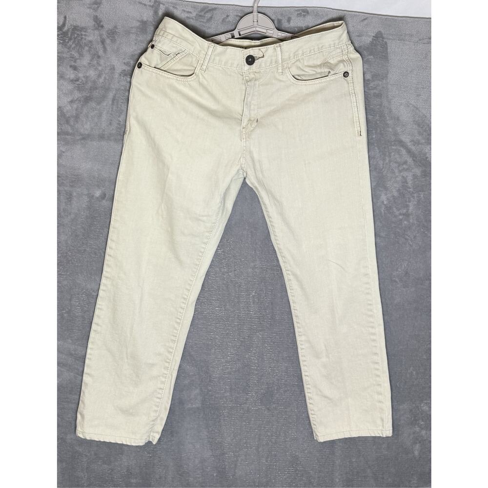 Ring of Fire Slim Straight Jeans Mens 34x27 Cream Khaki Denim Pants Casual